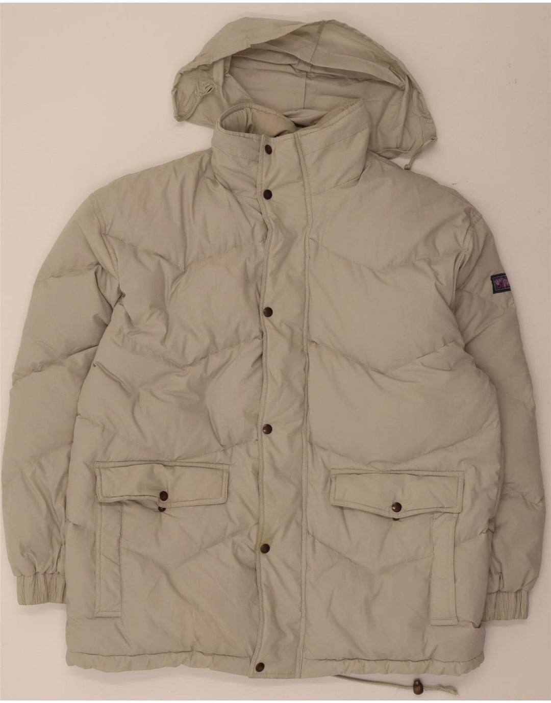 Giacca imbottita con cappuccio vintage da uomo UK 42 XL Poliestere beige