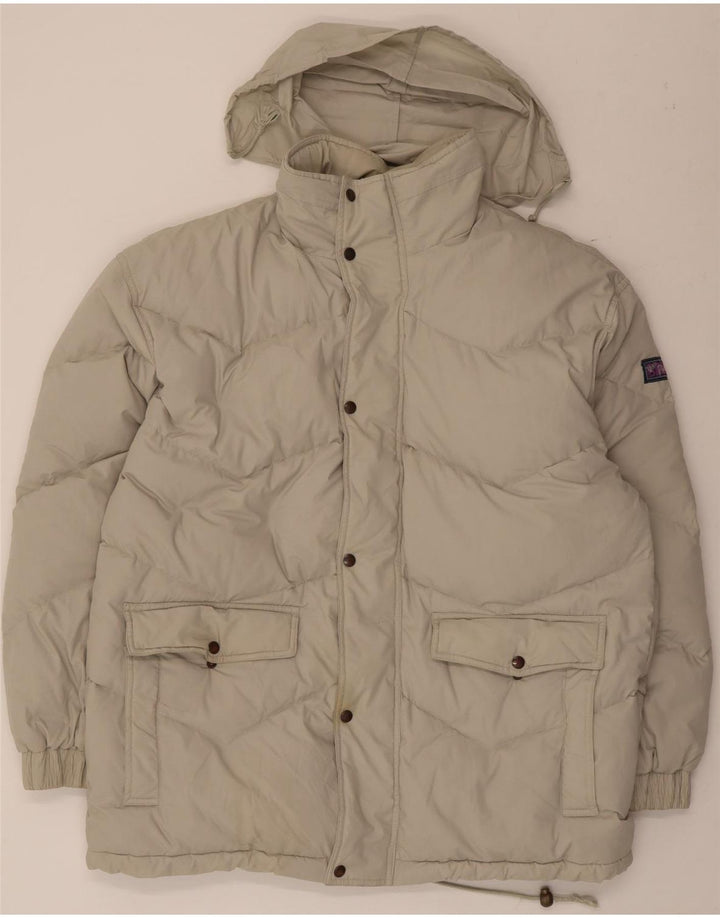 Giacca imbottita con cappuccio vintage da uomo UK 42 XL Poliestere beige