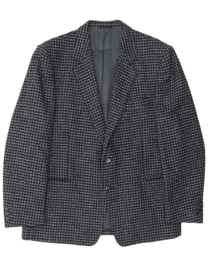 Giacca blazer vintage da uomo a 2 bottoni IT 56 3XL Lana vergine pied de poule blu
