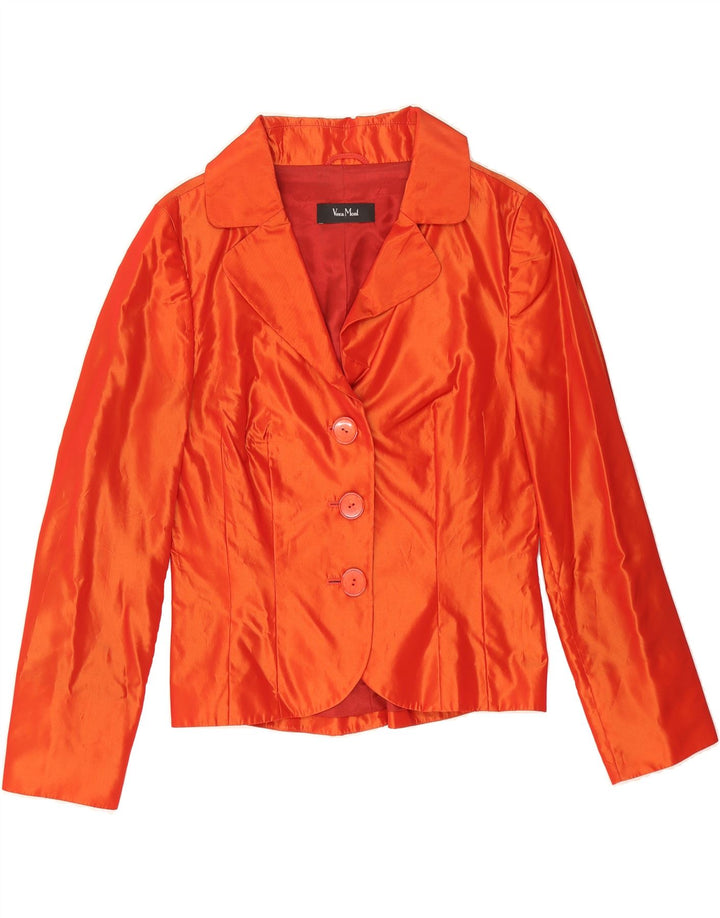 VERA MONT Womens Crop 3 Button Blazer Jacket UK 12 Medium  Orange Acetate Vintage Vera Mont and Second-Hand Vera Mont from Messina Hembry 