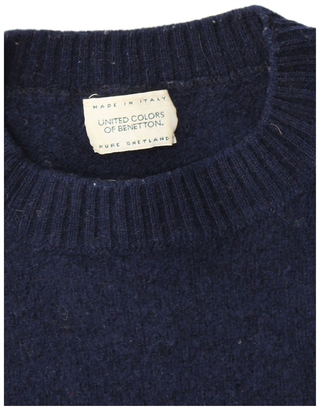 BENETTON Maglione girocollo da donna UK 14 Lana medio blu navy