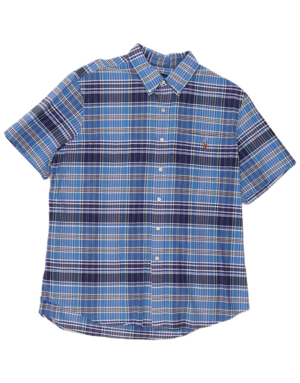 Camicia a maniche corte da uomo Ralph Lauren XL in cotone a quadri blu