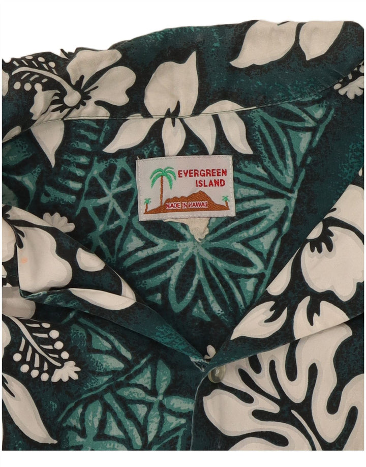 Camicia a maniche corte da uomo vintage grande floreale verde