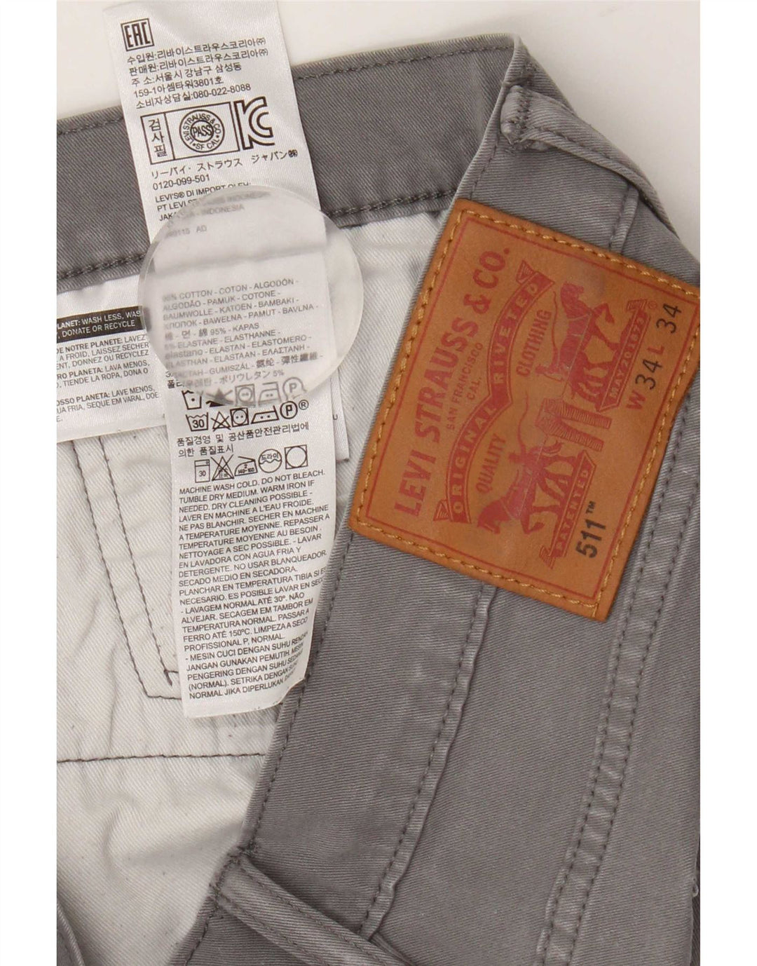 Jeans Levi's Uomo 511 Slim W34 L34 Cotone Grigio