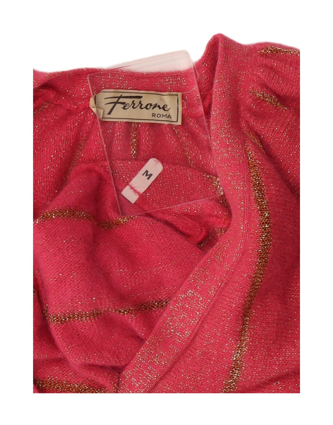 FERRONE Womens Crop Cardigan Sweater UK 14 Medium Pink Striped Vintage Ferrone and Second-Hand Ferrone from Messina Hembry 