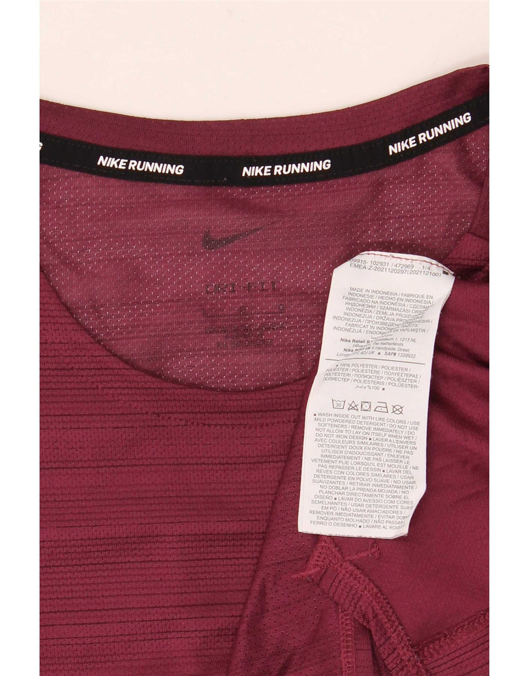 T-shirt Nike da uomo Dri Fit, top grande, in poliestere a righe bordeaux