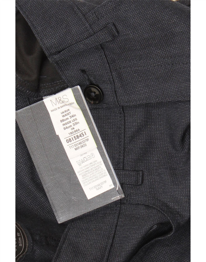Pantaloni da abito dritti da uomo Marks & Spencer W34 L33 poliestere blu navy