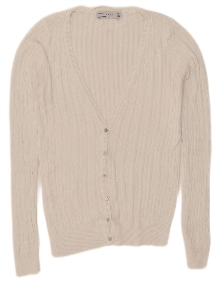 Maglione cardigan da donna Zara UK 10 piccolo cotone bianco
