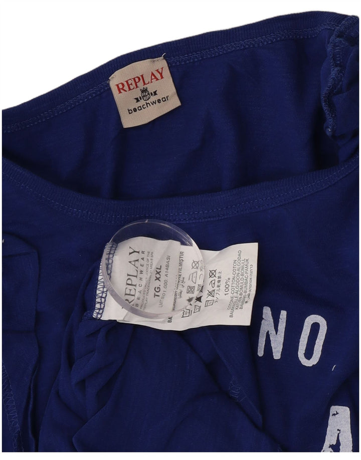 T-shirt grafica da uomo Replay Top 2XL in cotone blu