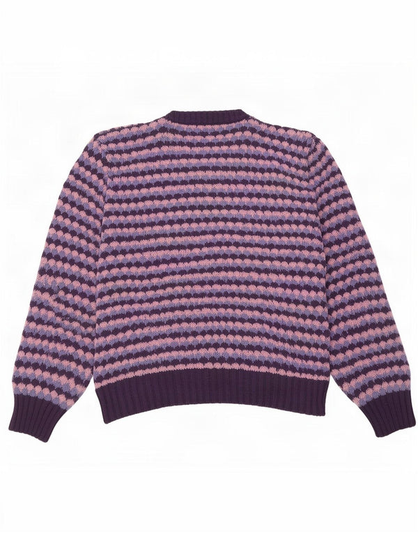 Vintage Womens V-Neck Jumper Sweater UK 16 Large Purple Geometric