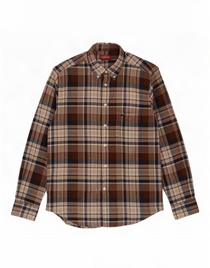 Carrera Camicia da uomo in flanella vestibilità regolare in cotone scozzese marrone medio