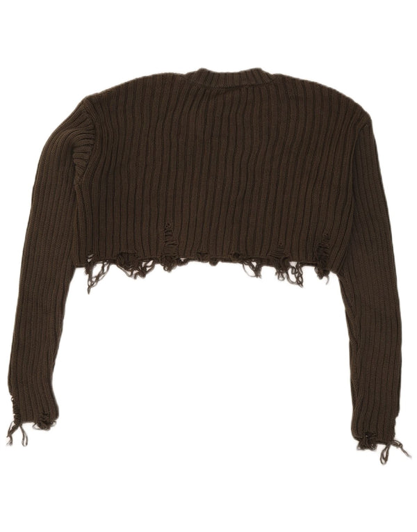Maglione corto girocollo effetto invecchiato da donna Zara UK 10 piccolo cachi
