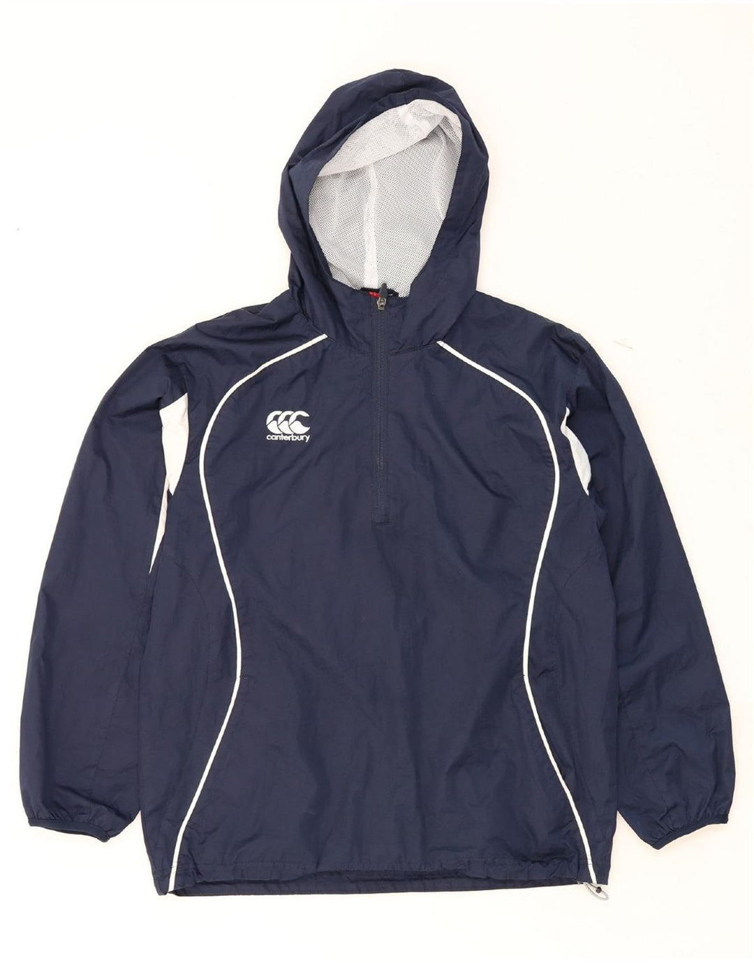 CANTERBURY Boys Hooded Rain Jacket 13-14 Years Navy Blue Polyester Vintage Canterbury and Second-Hand Canterbury from Messina Hembry 