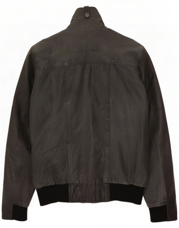 Giacca in pelle oversize da uomo vintage piccola blu navy