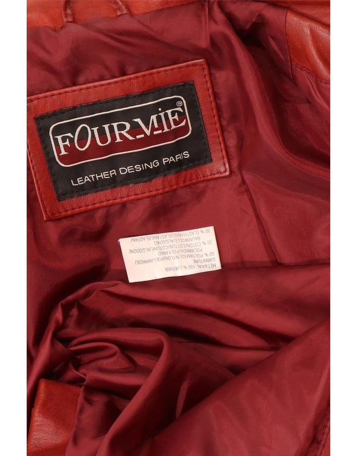 Giacca blazer in pelle da donna a 3 bottoni VINTAGE UK 14 pelle rossa media