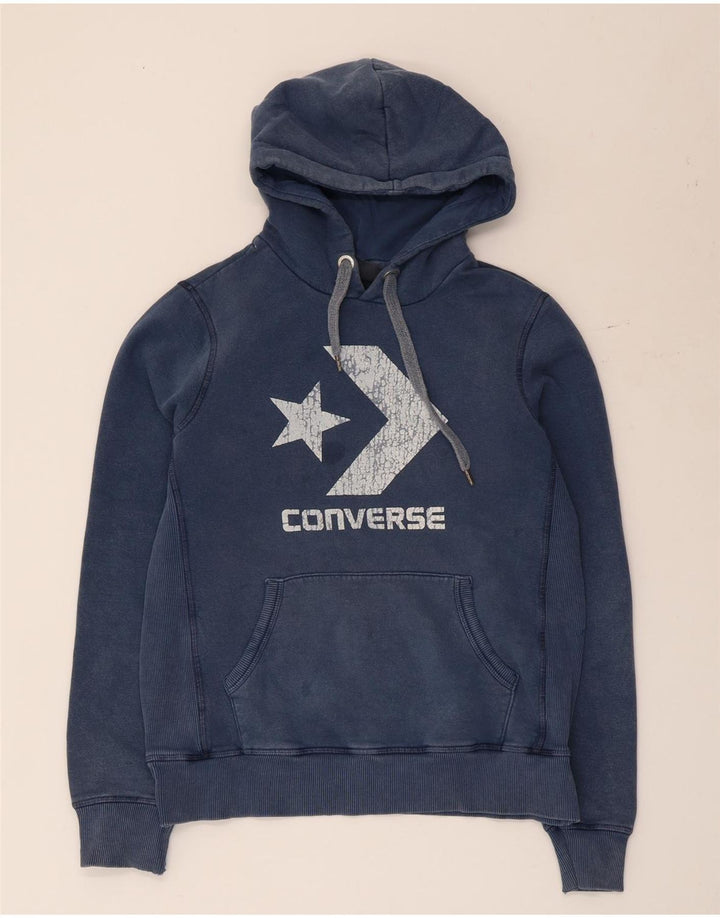 CONVERSE Felpa con cappuccio grafica da uomo, piccola, in cotone blu