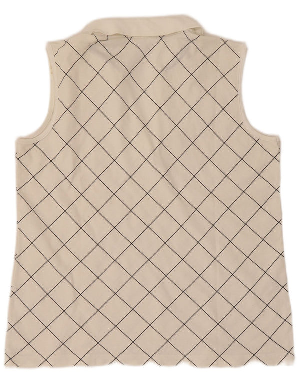 Polo senza maniche da donna Lacoste taglia 42 grande cotone bianco a quadri