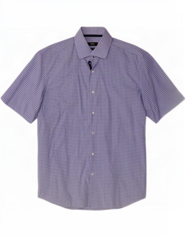 Hugo Boss Camicia da uomo a maniche corte con vestibilità regolare, grande motivo a quadri blu