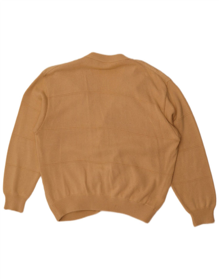 Maglione cardigan vintage da uomo a righe beige grandi