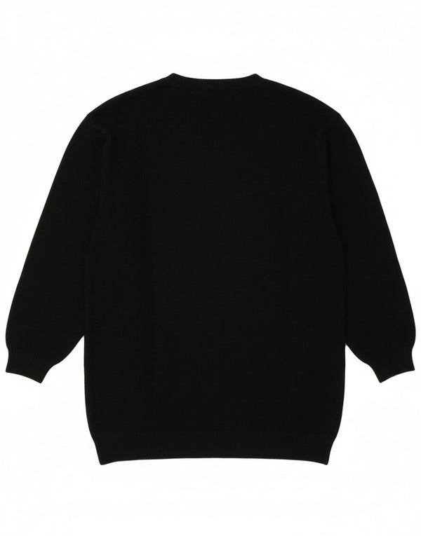 Maglione maglione girocollo con grafica vintage da donna UK 16 grande lana nera