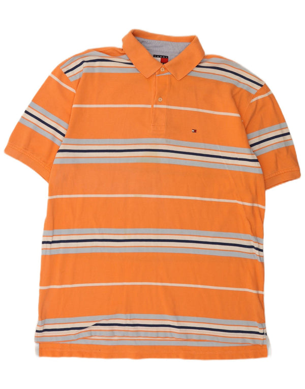 Polo da uomo Tommy Hilfiger XL in cotone a righe arancioni