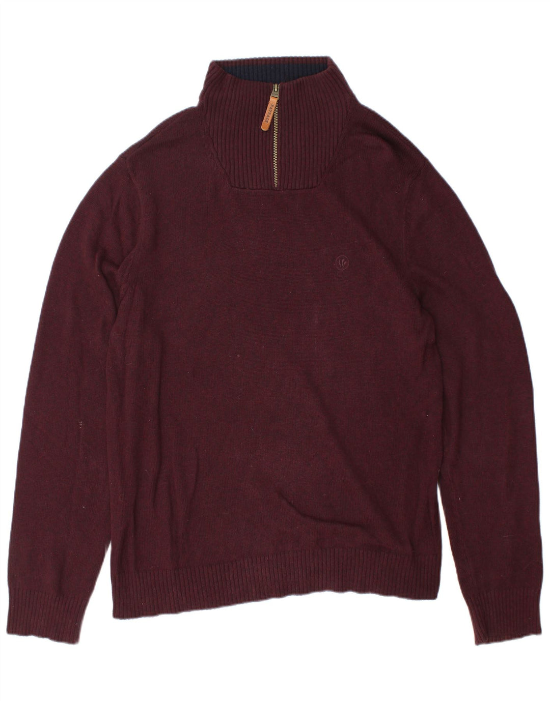 FAT FACE Maglione da uomo con zip e collo grande in cotone bordeaux