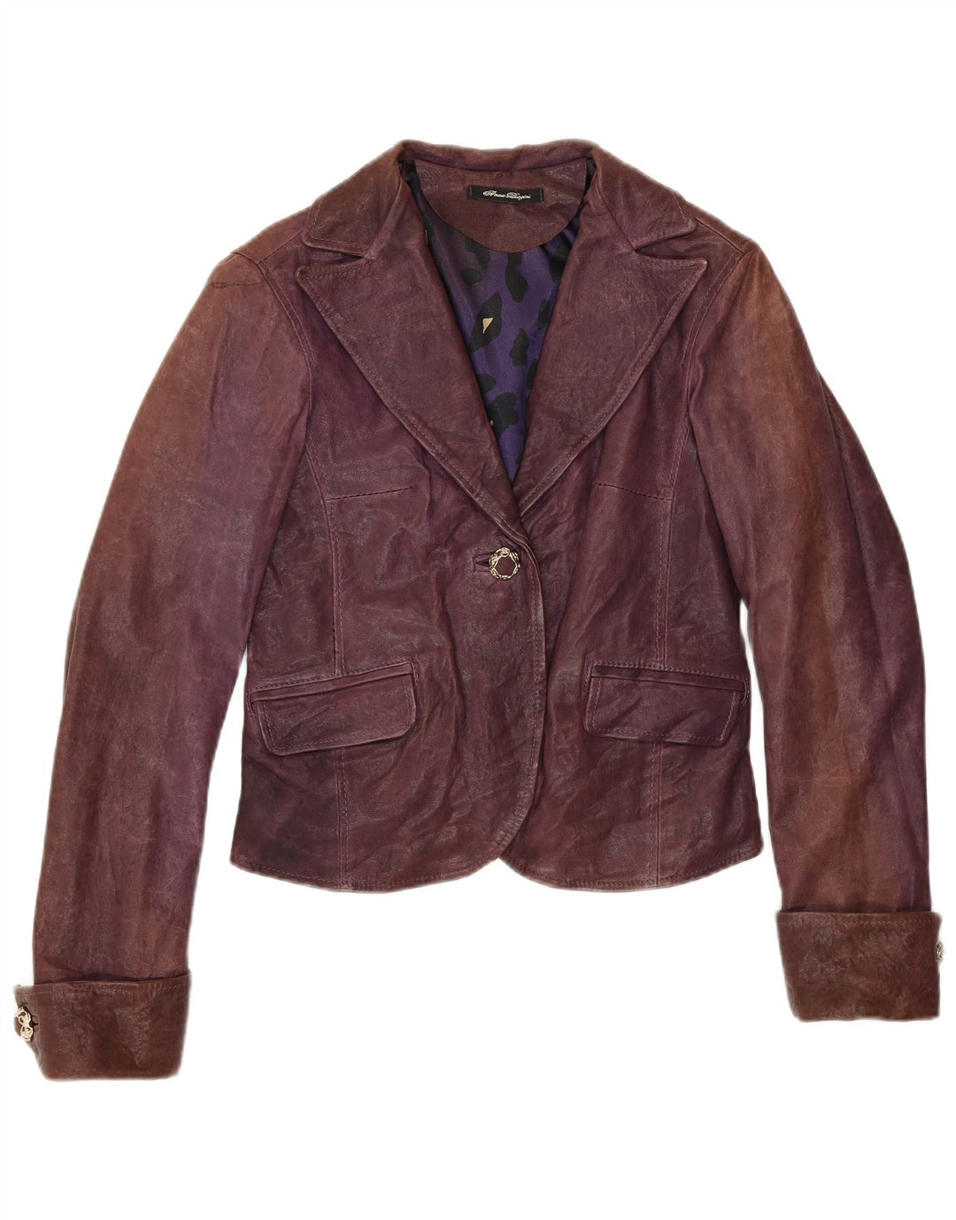 VINTAGE Womens Leather 1 Button Blazer Jacket UK 10 Small Purple Leather