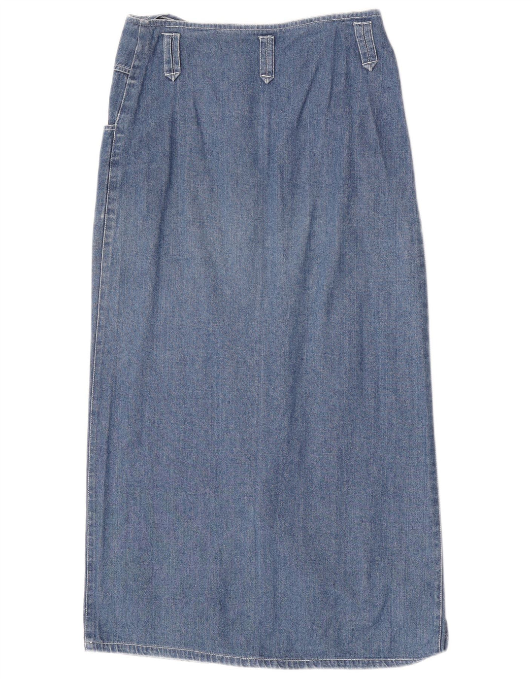 Gonna longuette in denim da donna vintage media W28 in cotone blu