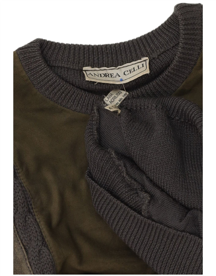 Maglione da uomo girocollo Andrea Celli maglione grande in lana color block grigio