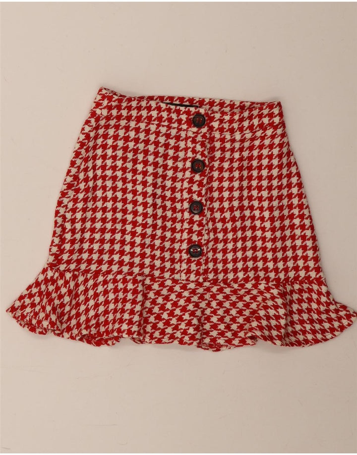 Minigonna Zara da donna XS W24 in cotone pied de poule rosso