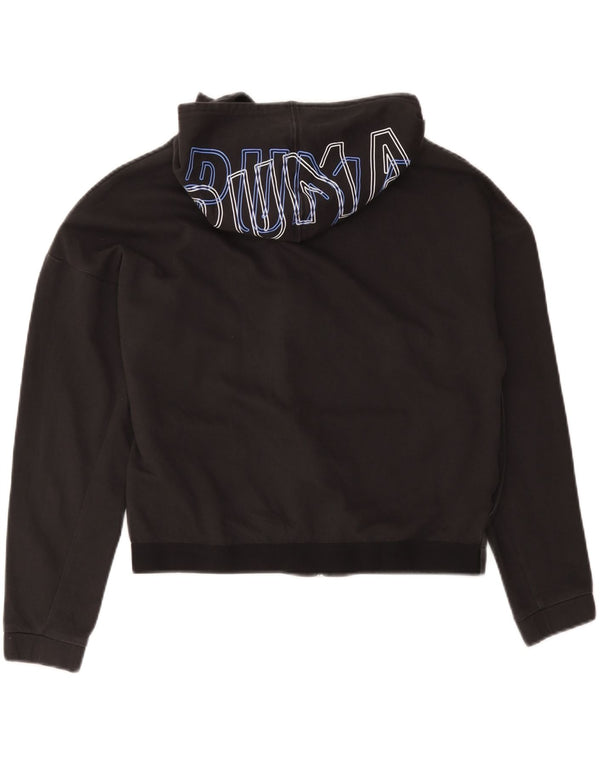 Maglione con cappuccio e zip grafica corta da donna Puma UK 16 grande cotone nero