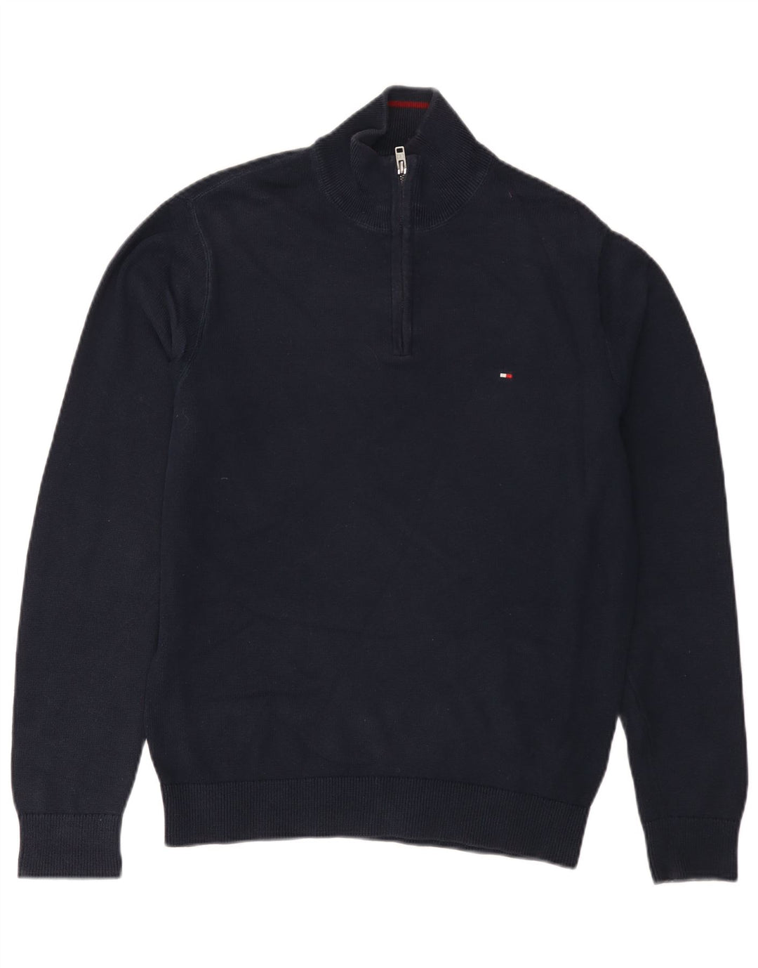 TOMMY HILFIGER Maglione da uomo con zip e collo in cotone blu navy medio