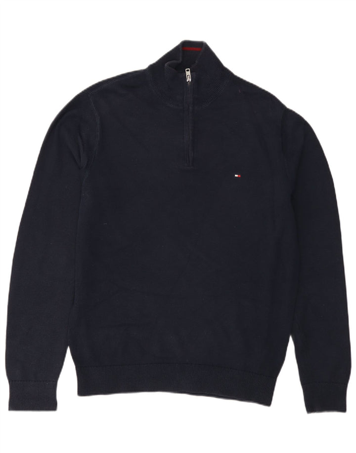 TOMMY HILFIGER Maglione da uomo con zip e collo in cotone blu navy medio