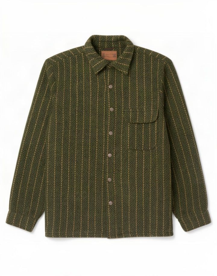 Camicia da uomo Scout Overshirt Poliestere a righe verde medio