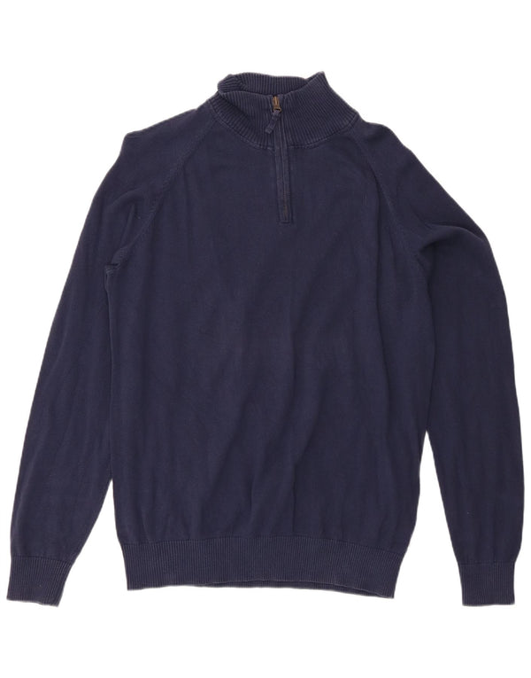 Timberland Maglione da uomo con vestibilità regolare e collo con zip, grande, in cotone blu navy
