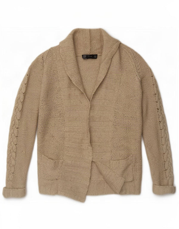 Maglione cardigan aperto da donna Zara UK 10 piccolo nylon beige