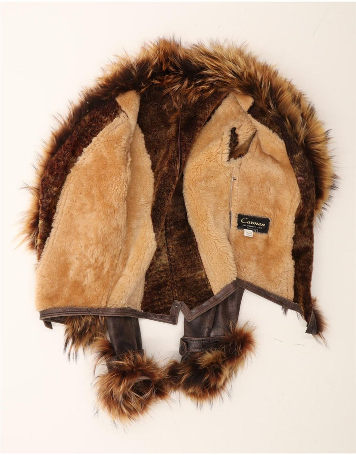 Giacca corta in shearling da donna Carmen UK 14 grande in pelle marrone