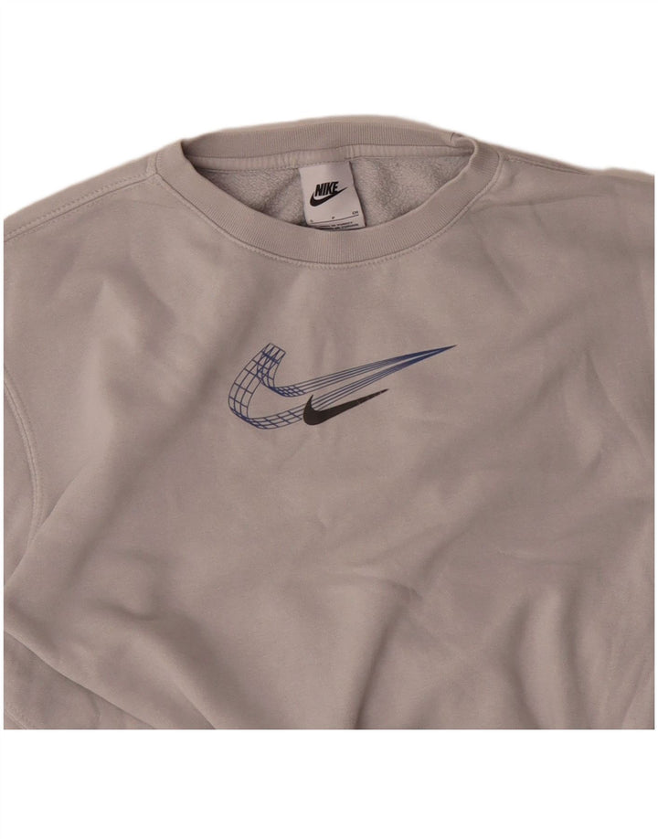 Felpa da donna NIKE maglione UK 8 piccolo cotone grigio
