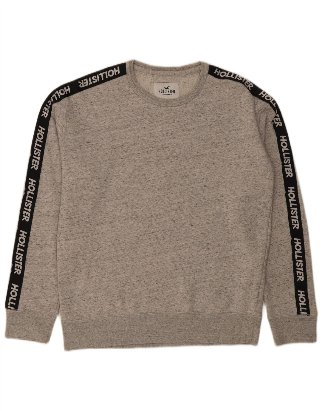 HOLLISTER Mens Graphic Sweatshirt Jumper Medium Grey Flecked Cotton