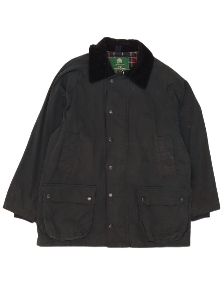 Giacca da uomo in cotone cerato Zara UK 38 Cotone medio blu navy