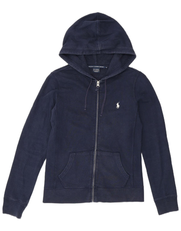 Maglione con cappuccio e zip da donna Ralph Lauren UK 8 piccolo cotone blu navy