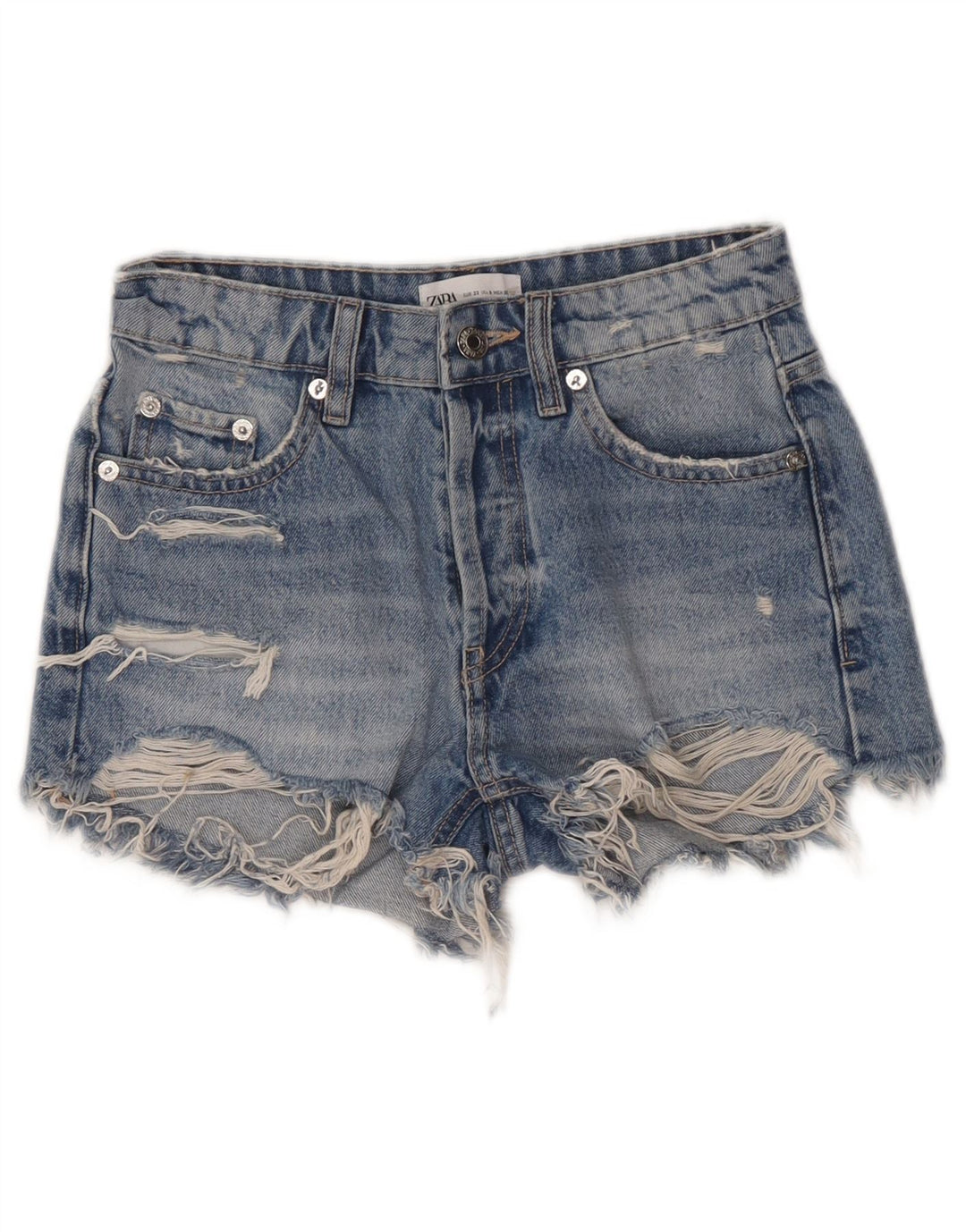 ZARA Womens Distressed Denim Shorts W22 3XS Blue Cotton
