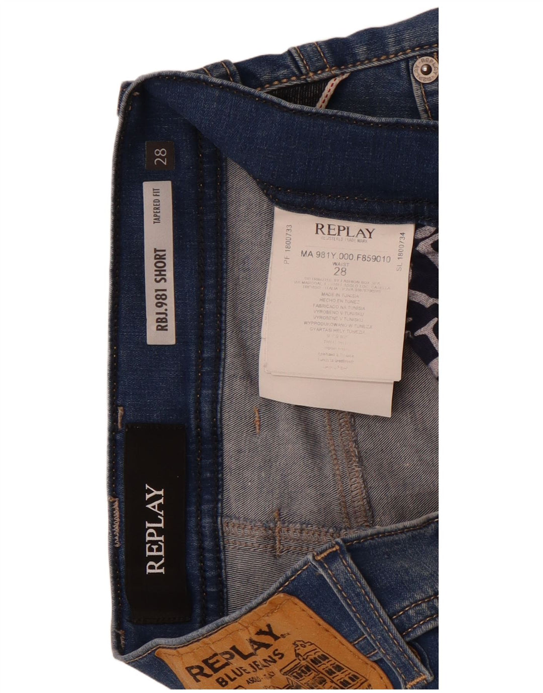 Pantaloncini di jeans da uomo Replay W28 piccoli in cotone blu
