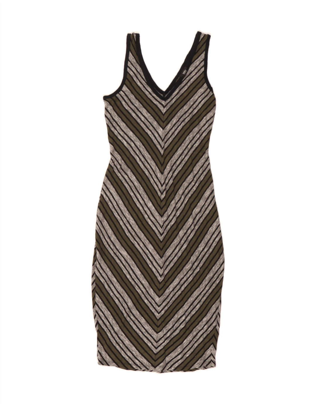 MOSSIMO Womens Sleeveless Bodycon Dress UK 10 Small Grey Striped Polyester Vintage Mossimo and Second-Hand Mossimo from Messina Hembry 