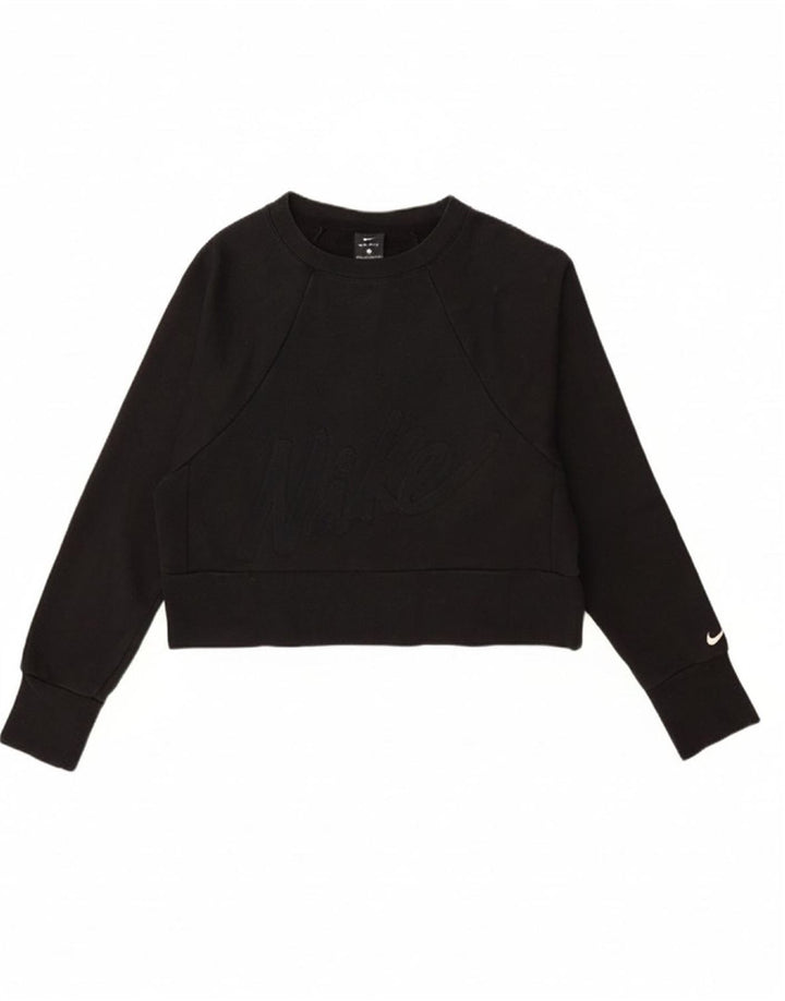 NIKE Womens Oversized Graphic Crop Sweatshirt Jumper UK 6 XS Black
