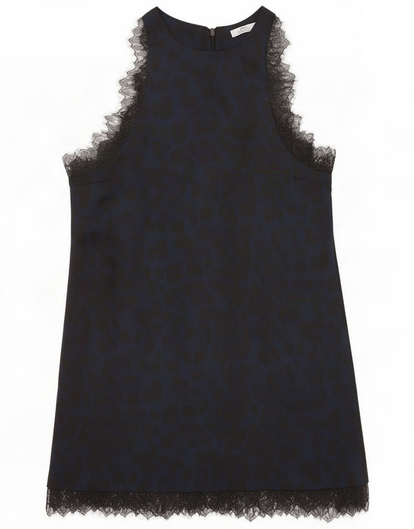 Abito a trapezio senza maniche da donna Zara UK 10 piccolo stampa animalier blu navy