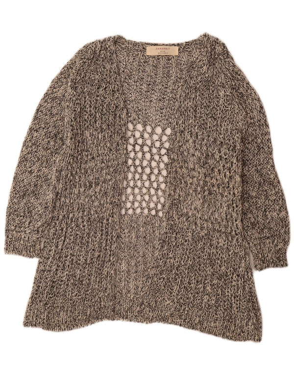 Maglione cardigan all'uncinetto con maniche a 3/4 Zara da donna UK 14 Cotone grigio medio