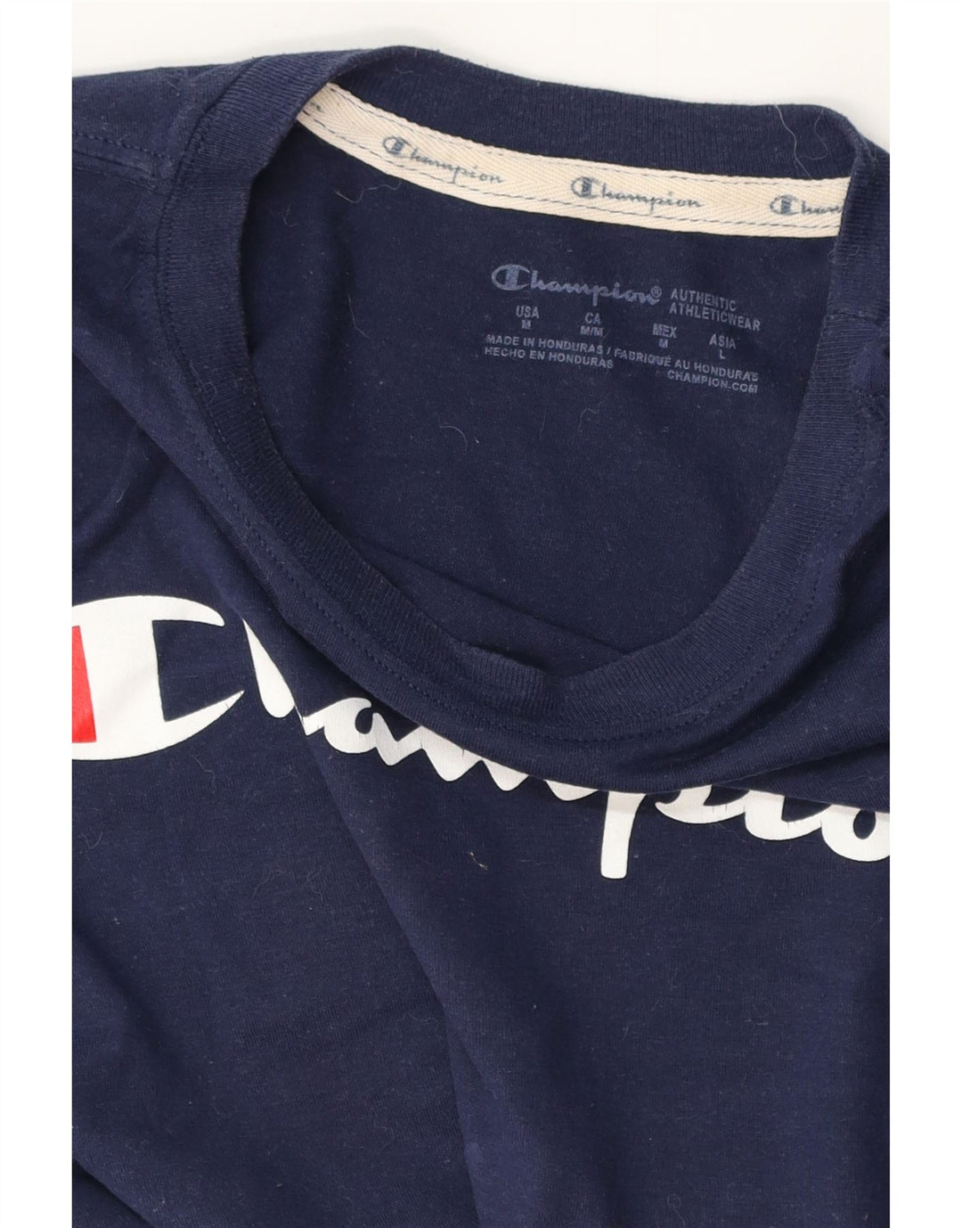 T-shirt grafica da donna CHAMPION Top UK 12 medio blu navy