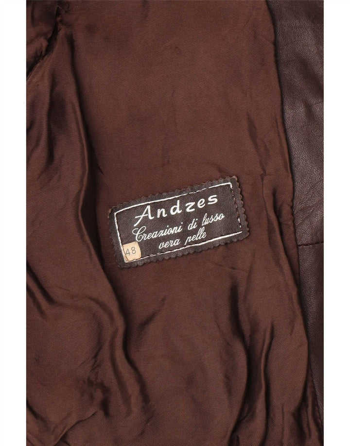 Giacca bomber da uomo vintage in pelle IT 48 in pelle marrone medio