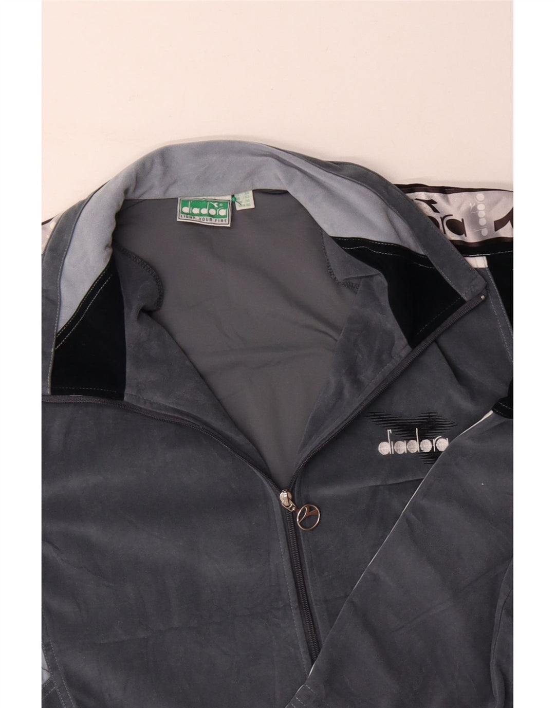 DIADORA Giacca da tuta da uomo in velluto grafico UK 46 XL Grigio Colourblock